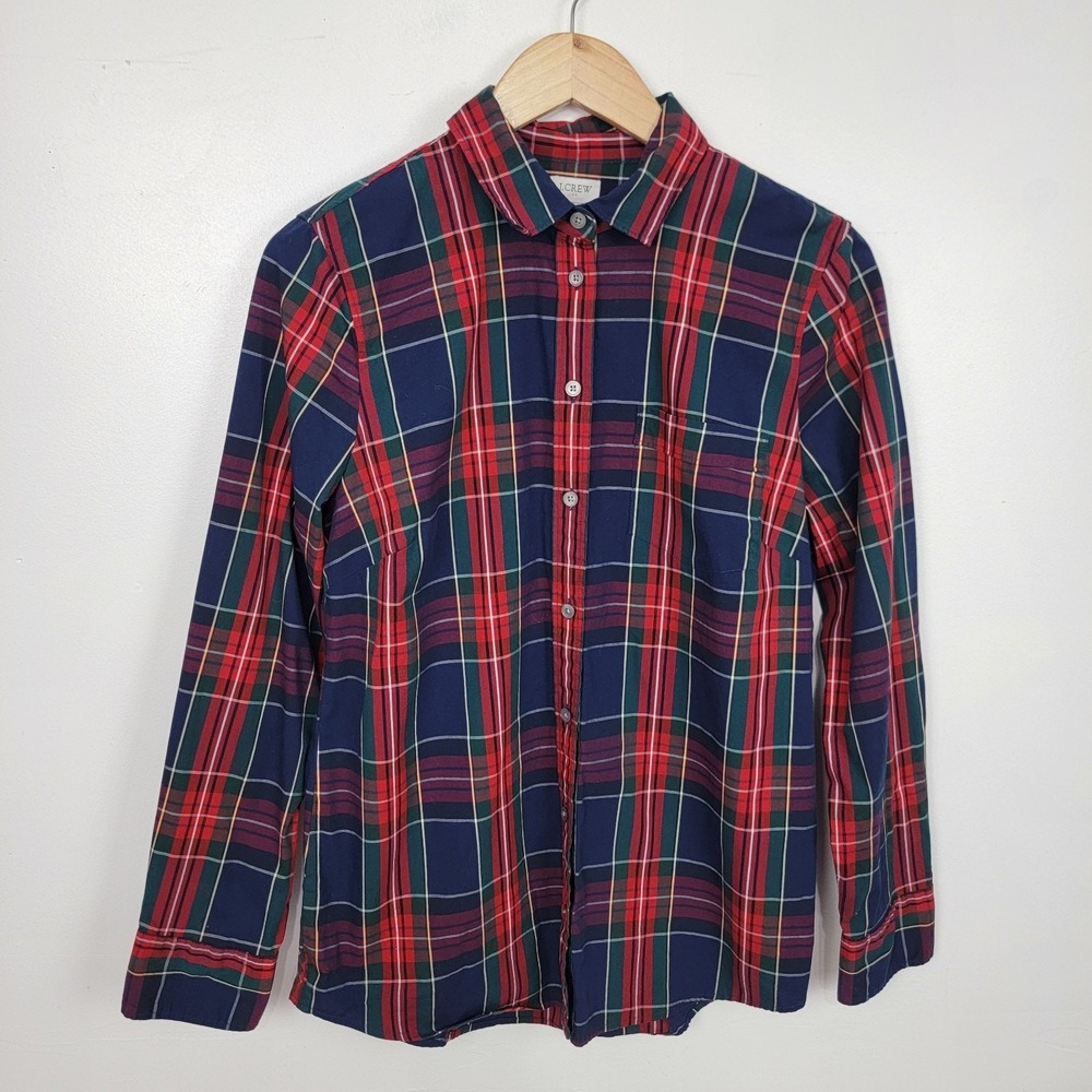 J. Crew Button Front Shirt Womens M Tartan Plaid Collared Long Sleeve Holiday